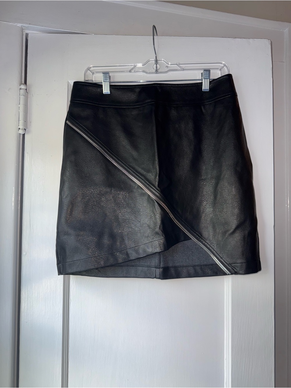 Nasty Gal Black Faux Leather Mini Skirt with Diagonal Zip